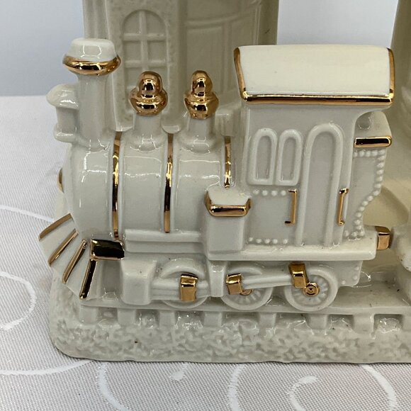 Lenox Ivory Ceramic Train Station Votive Holder Figurine Gold Accents - Picture 4 of 11